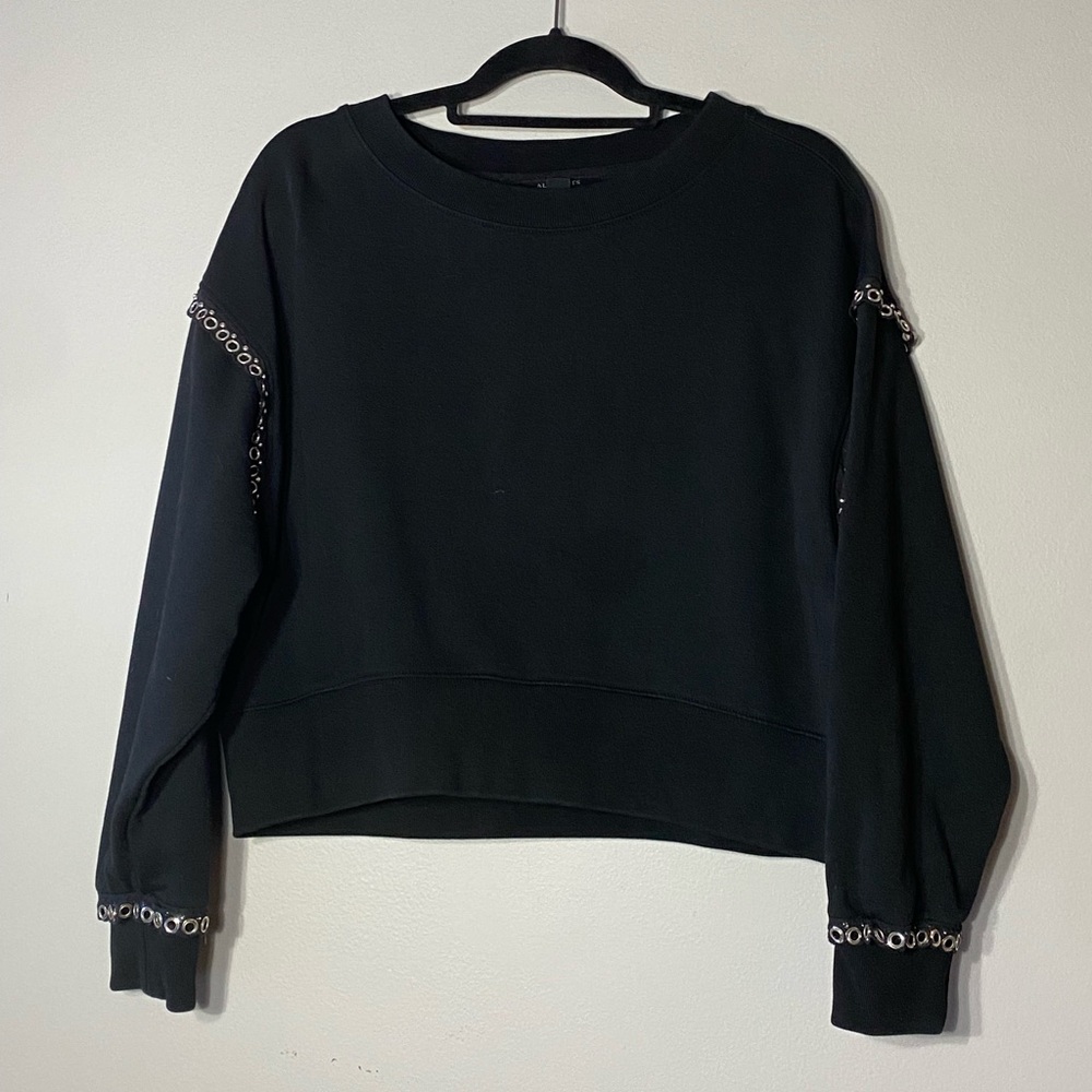 Ladies ALLSAINTS S 
Black cropped Sweatshirt Ruffle
Silver metal grommets detail - Picture 4 of 8